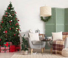 Green Door Christmas Tree Chair Holiday Backdrop - Layoris