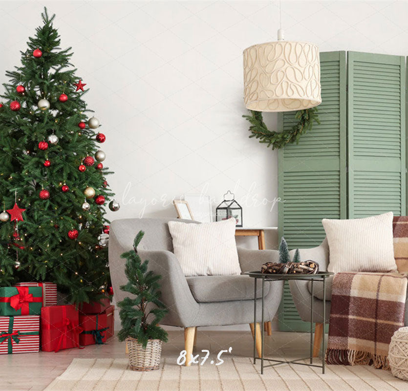Green Door Christmas Tree Chair Holiday Backdrop - Layoris