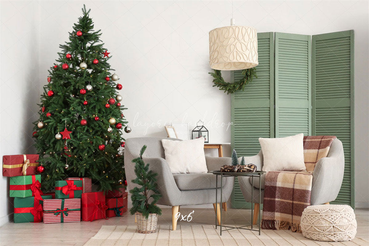 Green Door Christmas Tree Chair Holiday Backdrop - Layoris