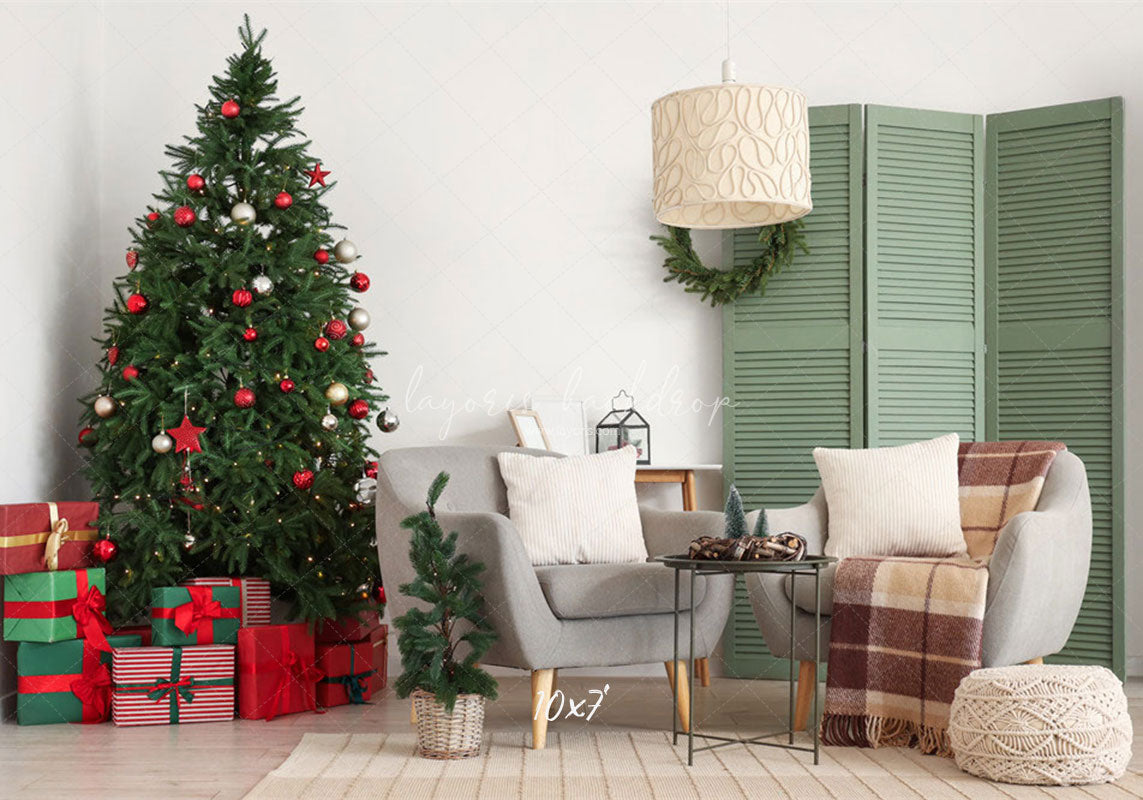Green Door Christmas Tree Chair Holiday Backdrop - Layoris