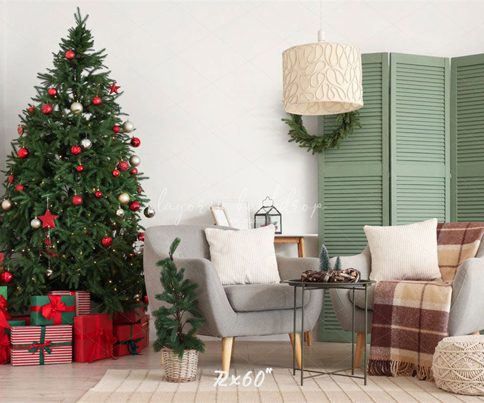 Green Door Christmas Tree Chair Holiday Backdrop - Layoris