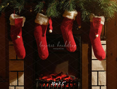Fireplace Red Socks Christmas Party Backdrop - Layoris