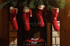 Fireplace Red Socks Christmas Party Backdrop - Layoris