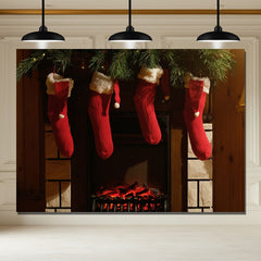 Layoris Fireplace Red Socks Christmas Party Backdrop