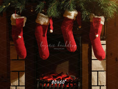 Fireplace Red Socks Christmas Party Backdrop - Layoris