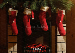 Fireplace Red Socks Christmas Party Backdrop - Layoris