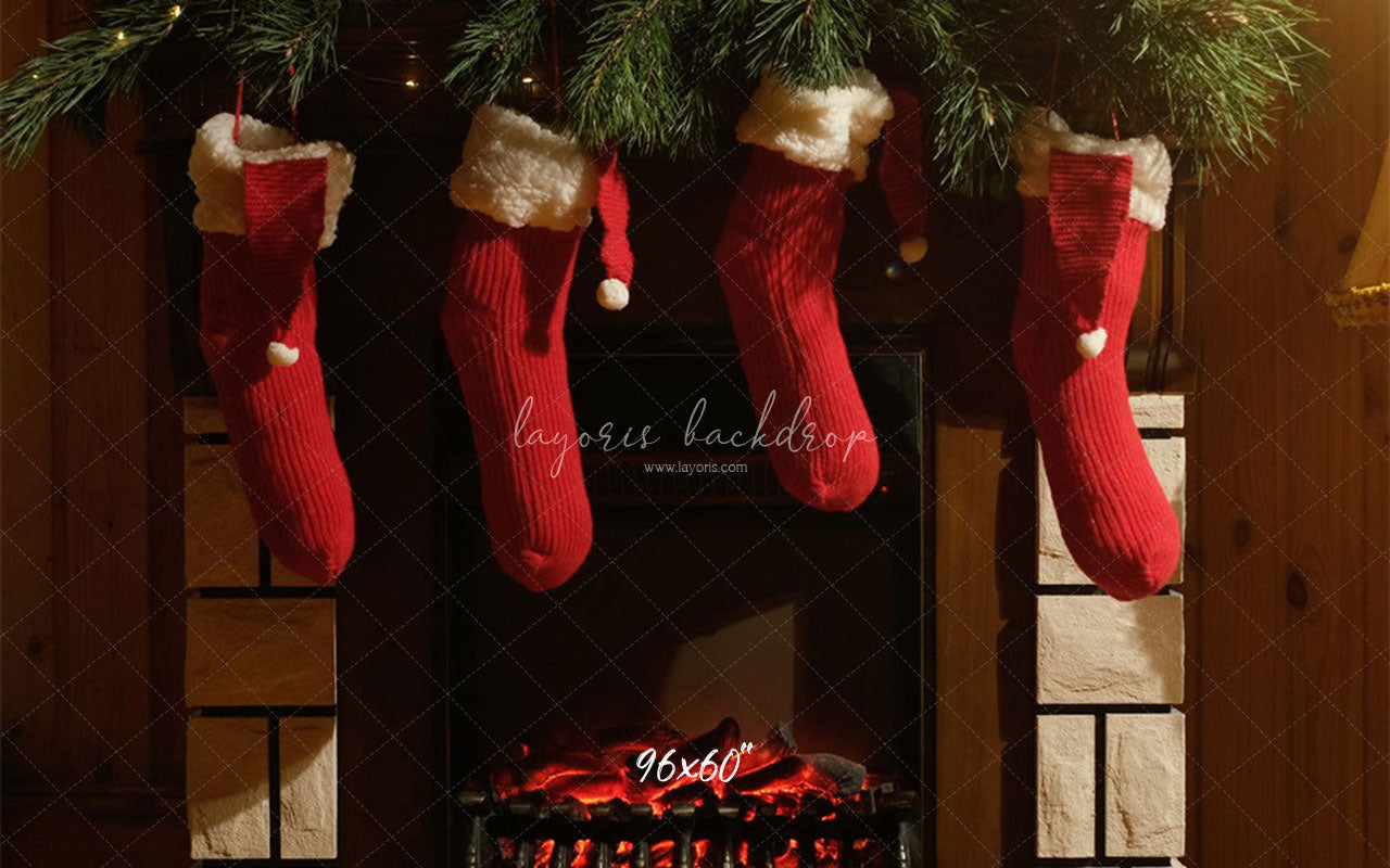 Fireplace Red Socks Christmas Party Backdrop - Layoris