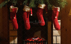 Fireplace Red Socks Christmas Party Backdrop - Layoris