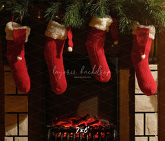 Fireplace Red Socks Christmas Party Backdrop - Layoris