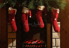 Fireplace Red Socks Christmas Party Backdrop - Layoris