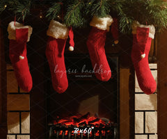 Fireplace Red Socks Christmas Party Backdrop - Layoris