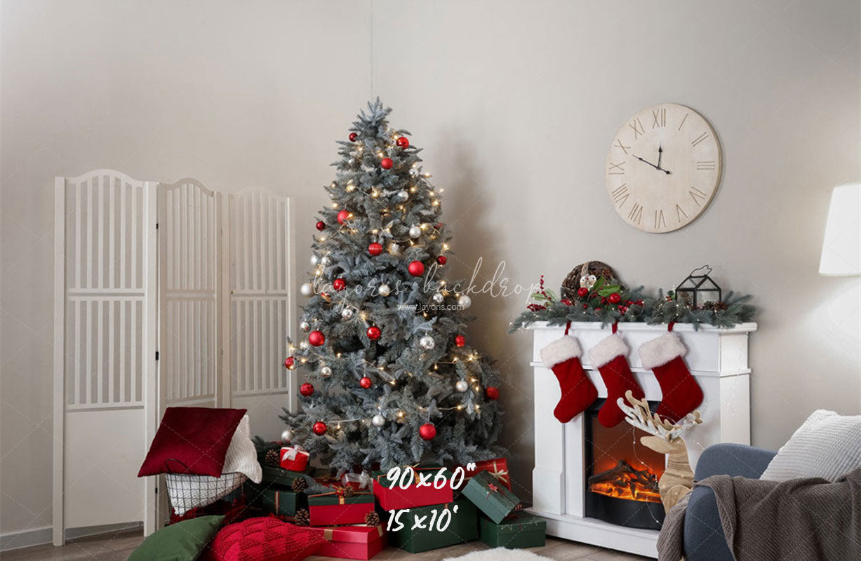White Stove Clock Christmas Photo Backdrop - Layoris