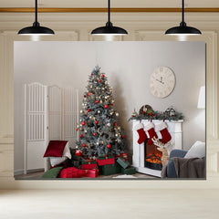 Layoris White Stove Clock Christmas Photo Backdrop