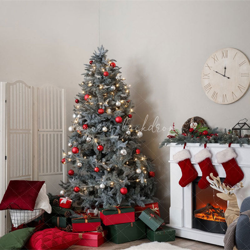 White Stove Clock Christmas Photo Backdrop - Layoris