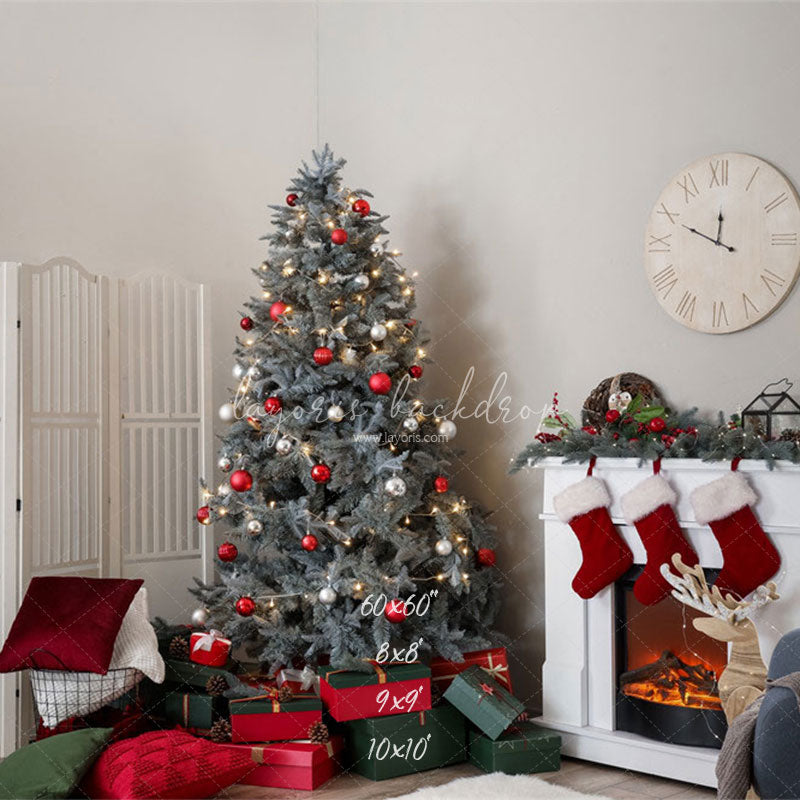 White Stove Clock Christmas Photo Backdrop - Layoris
