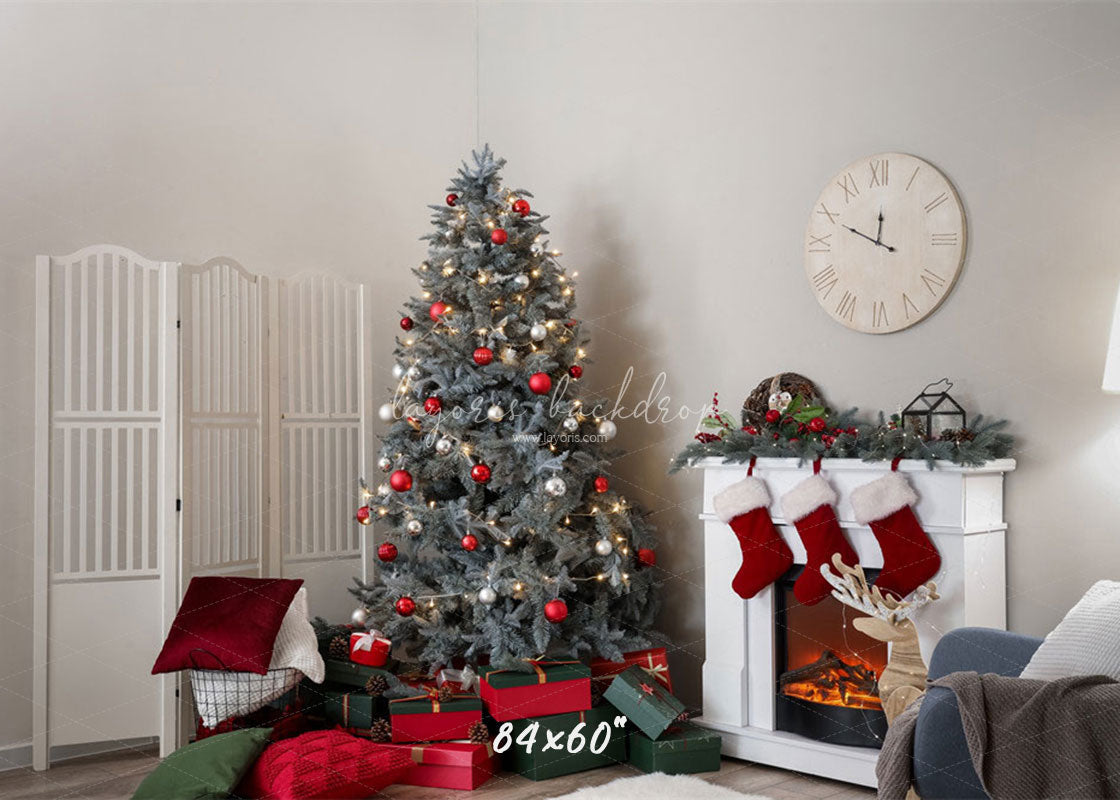 White Stove Clock Christmas Photo Backdrop - Layoris