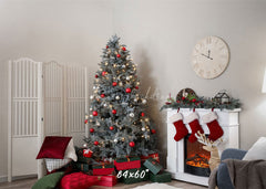 White Stove Clock Christmas Photo Backdrop - Layoris