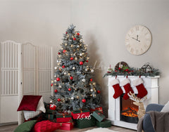 White Stove Clock Christmas Photo Backdrop - Layoris