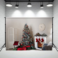 Layoris White Stove Clock Christmas Photo Backdrop
