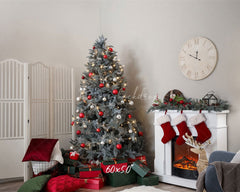 White Stove Clock Christmas Photo Backdrop - Layoris