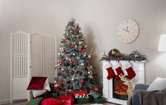 White Stove Clock Christmas Photo Backdrop - Layoris