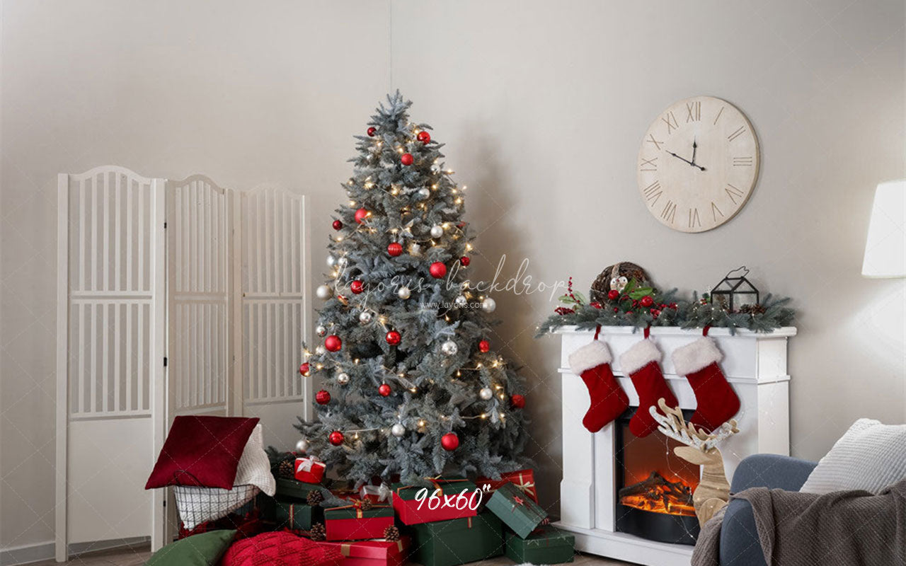 White Stove Clock Christmas Photo Backdrop - Layoris