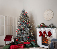 White Stove Clock Christmas Photo Backdrop - Layoris