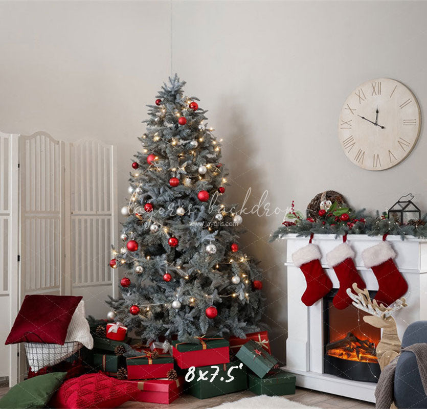 White Stove Clock Christmas Photo Backdrop - Layoris