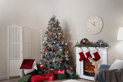 White Stove Clock Christmas Photo Backdrop - Layoris