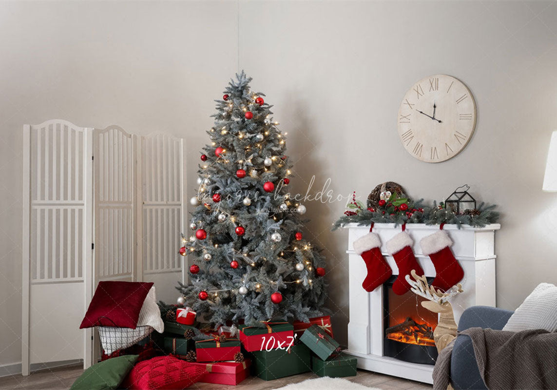 White Stove Clock Christmas Photo Backdrop - Layoris