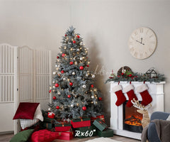 White Stove Clock Christmas Photo Backdrop - Layoris