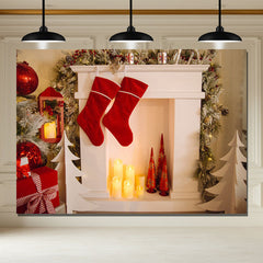 Layoris Candle Fireplace Socks Christmas Party Backdrop