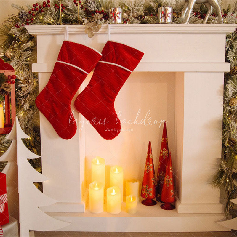 Candle Fireplace Socks Christmas Party Backdrop - Layoris