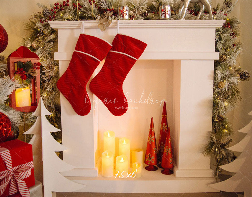 Candle Fireplace Socks Christmas Party Backdrop - Layoris