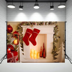 Layoris Candle Fireplace Socks Christmas Party Backdrop
