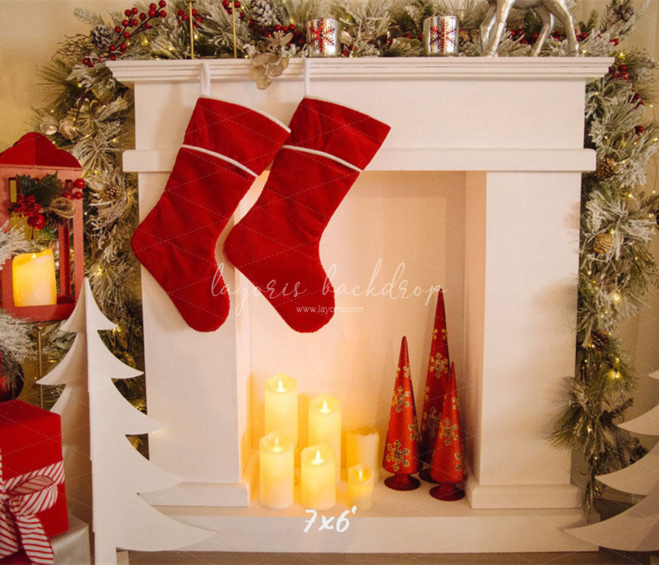 Candle Fireplace Socks Christmas Party Backdrop - Layoris