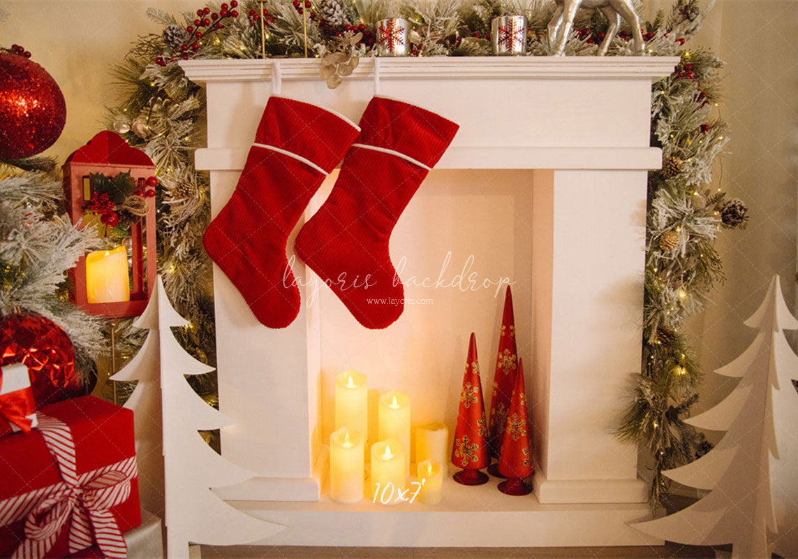 Candle Fireplace Socks Christmas Party Backdrop - Layoris