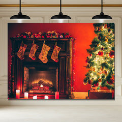 Layoris Red Wall Stove Socks Christmas Backdrop