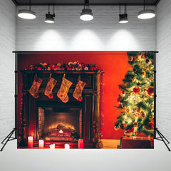 Layoris Red Wall Stove Socks Christmas Backdrop