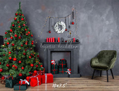 Dark Gray Wall Fireplace Christmas Backdrop - Layoris