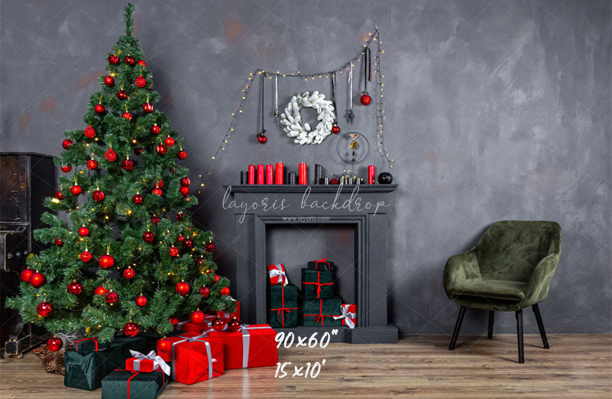 Dark Gray Wall Fireplace Christmas Backdrop - Layoris