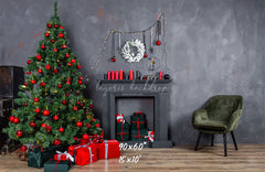 Dark Gray Wall Fireplace Christmas Backdrop - Layoris
