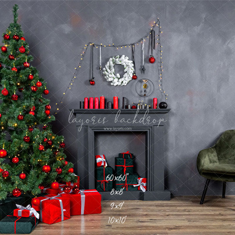 Dark Gray Wall Fireplace Christmas Backdrop - Layoris
