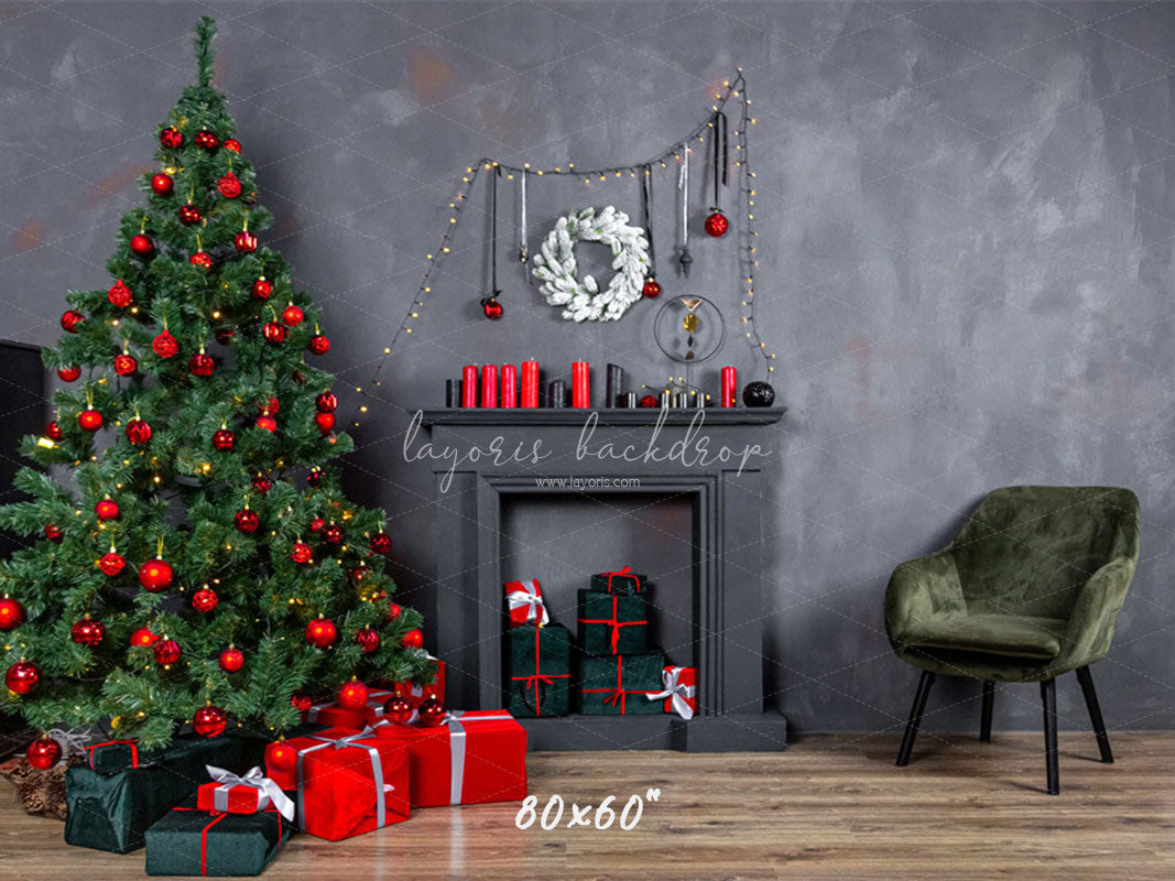 Dark Gray Wall Fireplace Christmas Backdrop - Layoris