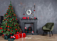 Dark Gray Wall Fireplace Christmas Backdrop - Layoris