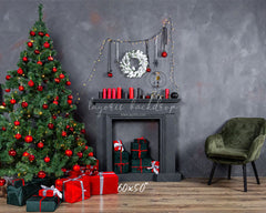 Dark Gray Wall Fireplace Christmas Backdrop - Layoris