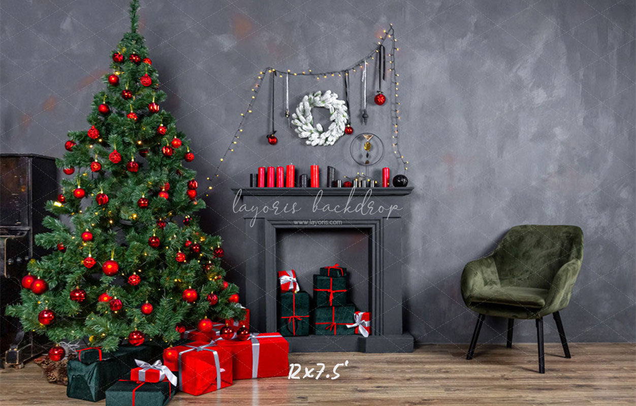 Dark Gray Wall Fireplace Christmas Backdrop - Layoris