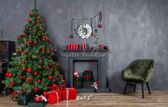 Dark Gray Wall Fireplace Christmas Backdrop - Layoris