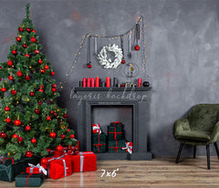 Dark Gray Wall Fireplace Christmas Backdrop - Layoris