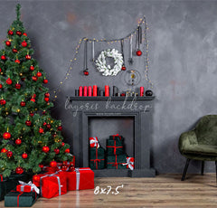 Dark Gray Wall Fireplace Christmas Backdrop - Layoris